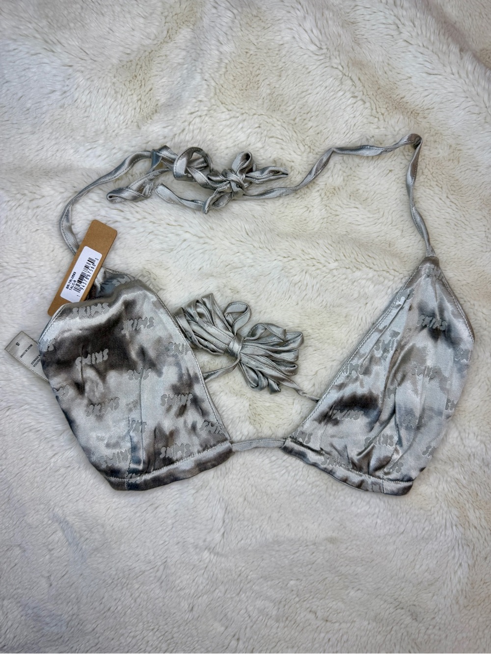 SKIMS Wrap Around Bralette Talc Silver Logo Jacquard Size S NWT